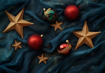 Sticker - Decorative Christmas ornaments arranged against a backdrop of pine cones and stars