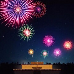 Wall Mural - fireworks over the city