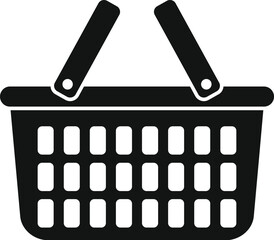 Poster - Black silhouette of an empty shopping basket ready for filling with products, symbolizing consumerism and retail shopping