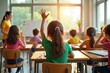© Yuudaishin - Interactive Classroom with Children Raising Hands to Participate in Active Learning