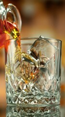 Poster - Super Slow Motion of Pouring Whiskey into Glass. Filmed on High Speed Cinema Camera, 1000 fps. Bar on Background, Low Depth of Focus. Vertical Aspect Ratio.