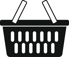 Poster - simple black vector icon of an empty shopping basket with raised handles, ideal for representing ret