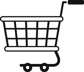 Poster - Simple line art icon of an empty shopping cart, symbolizing online shopping, retail, and e commerce