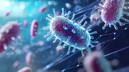 Poster - Microscopic bacteria illuminated under UV light, showcasing intricate details