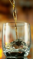 Poster - Super Slow Motion of Pouring Whiskey into Glass. Filmed on High Speed Cinema Camera, 1000 fps. Bar on Background, Low Depth of Focus. Vertical Aspect Ratio.