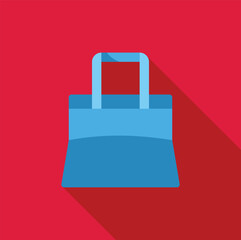 Poster - minimalist blue shopping bag icon casting long shadow on vibrant red background, representing retail