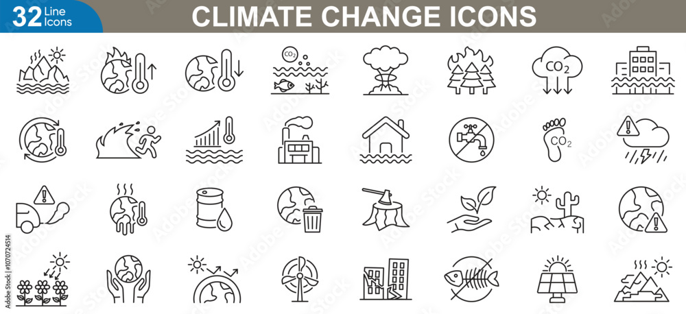 Recirculation Climate Icon Climate change icons set. Global warming, earth pollution ...