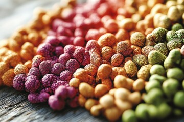 Poster - Close-up of Colorful, Textured, Rounded Objects on Wooden Surface