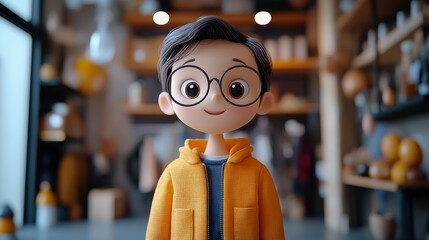 Poster - A friendly AI avatar in an orange jacket engages users on a mobile device in a creative setting
