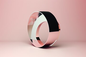 Poster - A modern decorative sculpture with geometric shapes and contrasting colors on a soft pink background. Generative AI