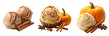 Pumpkin Spice Ice Cream Scoop with Cinnamon Isolated on White and Transparent Background