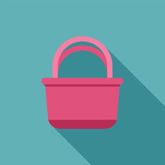 Poster - Empty pink shopping basket with arched handles casting a long shadow on a vibrant turquoise background representing online shopping and consumerism