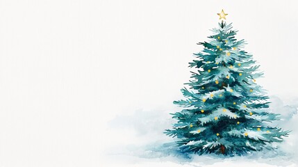 Wall Mural - Watercolor Christmas Tree with Copy Space.