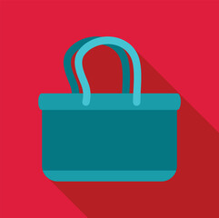 Poster - minimalist vector illustration of a turquoise shopping bag casting a long shadow on a vibrant red ba