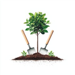 Celebrate nature with a gardening trowel a realistic gardening scene isolated on a white background