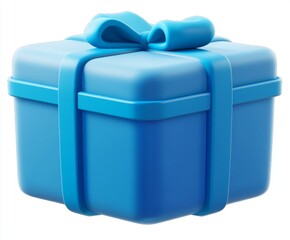 Wall Mural - Decorative 3D render of a closed blue cube gift pack with a ribbon and bow.