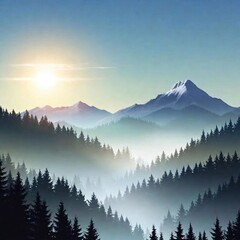 Sticker - beautiful landscape with mountains and fog