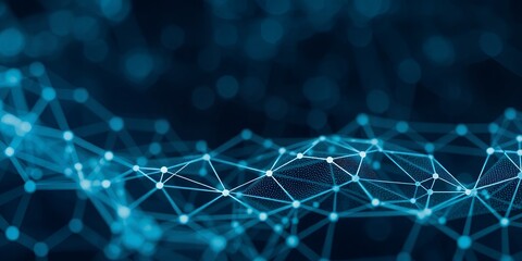 Poster - Abstract blue network background with glowing nodes.