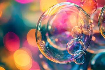 Wall Mural - colorful image of many bubbles of different colors. the bubbles are floating in the air and creating