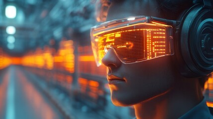 Poster - AI avatars in augmented reality glasses provide guidance in a futuristic, tech-driven environment