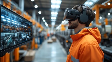 Poster - Virtual avatars assist factory workers in a modern manufacturing facility during training sessions