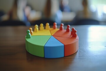 Aufkleber - Colorful Wooden Pie Chart with Wooden Figures Representing People