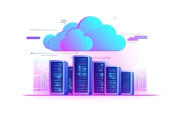Poster - Cloud Computing Server Illustration with Blue and Pink Gradient