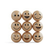 © Mahananda - Floating Wooden Spheres with Smiling Faces on a Transparent Background