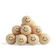 © Mahananda - Floating Wooden Spheres with Smiling Faces on a Transparent Background