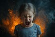© YouraPechkin - Young girl expressing intense emotion amidst fiery background in a dramatic portrait
