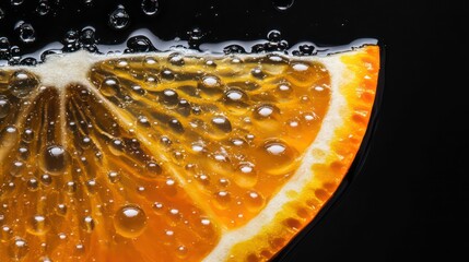Poster - A close-up of a bubbly orange slice against a dark background.