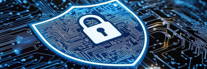 Aufkleber - Digital Shield with a Lock on a Circuit Board