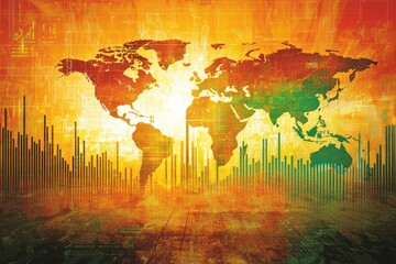 Poster - World Map Silhouette with Abstract Bars and Grunge Texture
