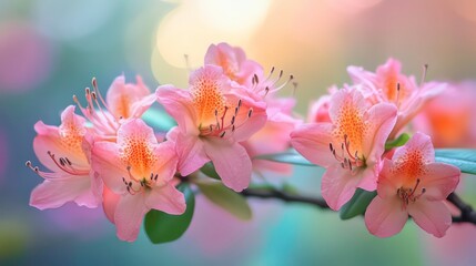 Poster - Delicate pink flowers bloom on a branch, showcasing nature's beauty and tranquility.