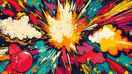 Poster - Vibrant 90s Comic Book Explosion Background for Posters, Cards, and Banners