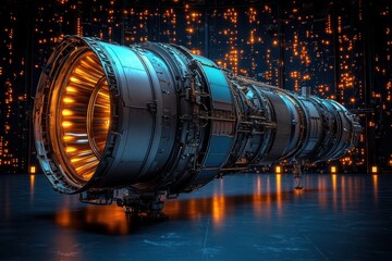 Poster - Futuristic Jet Engine with Glowing Interior and Digital Background