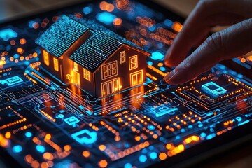 Fototapete - A Digital Representation of a House on a Circuit Board