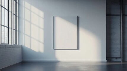 Leinwandbilder - A minimalist gallery space with natural light and an empty frame on the wall.