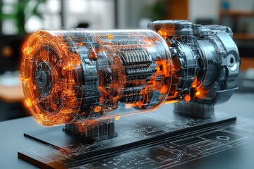 Poster - Transparent Engine Model with Glowing Internal Components