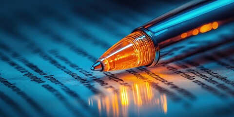 Poster - A Close-Up of a Pen on a Page with a Warm Glow