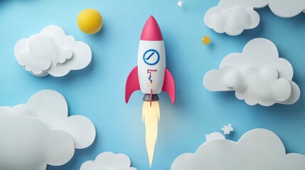 Poster - The rocket ascends with a growth chart, symbolizing the success of the business