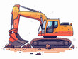 © whitecityrecords - Cartoon drawing of a large orange and red construction vehicle with a large scoop on the front. The vehicle is on a rocky surface, and it is digging or moving large rocks