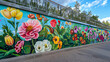 © Asad - A vibrant floral mural on a pedestrian bridge, depicting a beautiful array of flowers in full bloom, transforming the structure into a stunning work of public art that brightens the urban landscape.