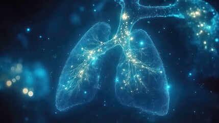 Aufkleber - Abstract representation of human lungs with glowing particles, symbolizing health and vitality.