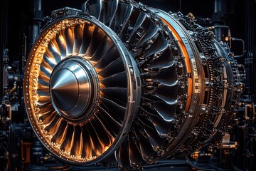 Poster - Close-up of a Jet Engine with Exposed Blades and Internal Components