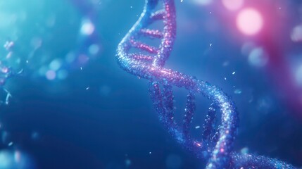 Fototapete - A close-up view of a DNA double helix, illustrating genetic structure and complexity.