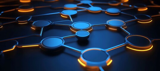 Poster - A conceptual image of a digital flowchart representing a business process, with glowing nodes and connections, set against a dark background