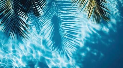 Aufkleber - Shadows of palm leaves reflected on tranquil water surface.