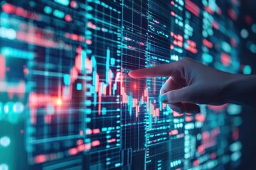 Aufkleber - Hand Interacting with Digital Stock Market Data Display