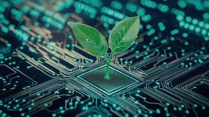 Poster - Green Plant Sprouting from a Circuit Board